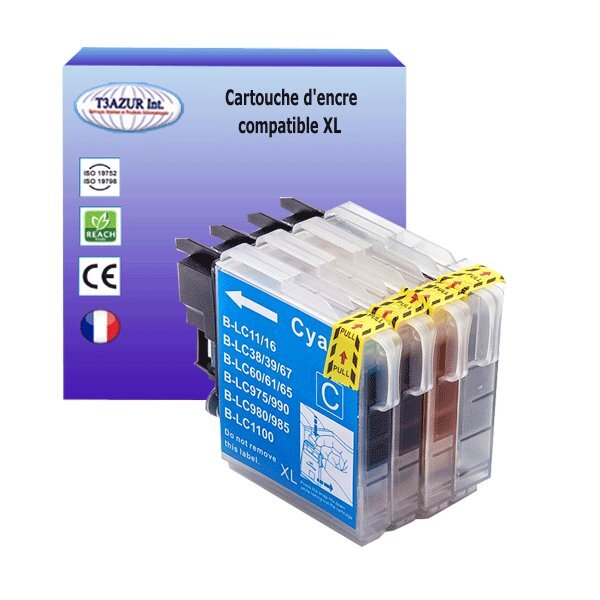 T3AZUR - 4x Cartouches compatibles avec LC1100 XL pour Brother DCP365CN  DCP373CW  DCP375CW  DCP383C  DCP385C  DCP387C  DCP390CN