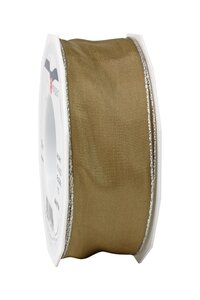 Ruban de soie avec bordure doré manhattan 25-m-rouleau 40 mm taupe