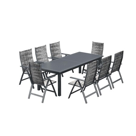 Le Merry : Salon de jardin table extensible et 8 chaises en aluminium
