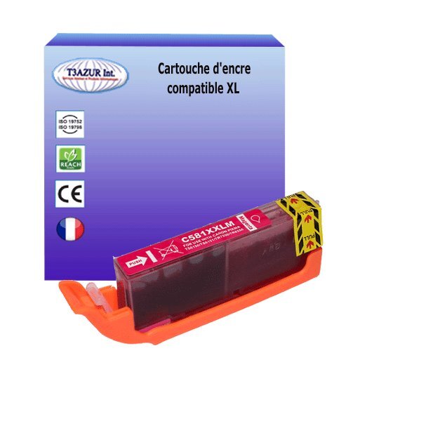 Cartouche compatible avec Canon Pixma TS9100 TS9150 TS9155 TS9500 TS9540 TS9541C TS9550 TS9551C remplace Canon Canon CLI581 XL Magenta - T3AZUR