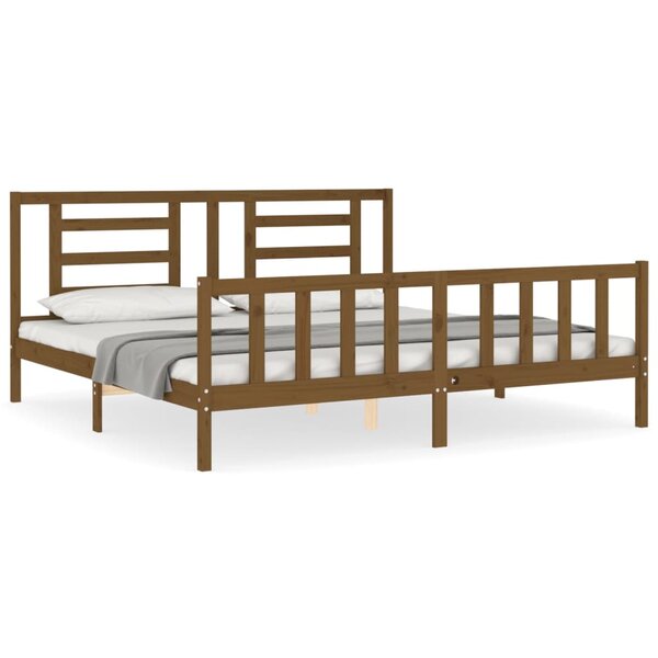 vidaXL Cadre de lit avec tête de lit marron miel 200x200cm bois massif