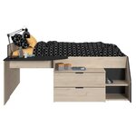 Lit Combiné enfant - Décor chêne Jackson et Noir - 90 x 190/ 200 cm