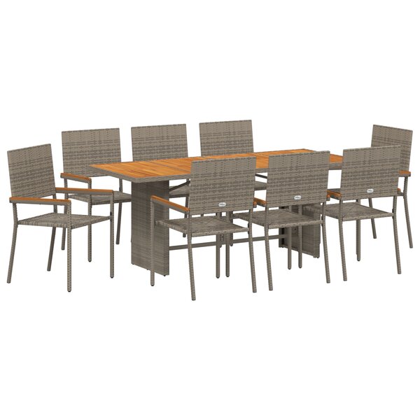 Set de salle à manger de jardin vidaXL 9 pièces gris poly rattan