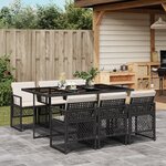 vidaXL Ensemble à manger de jardin coussins 7 Pièces noir résine tressée