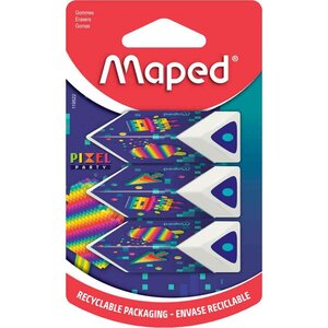 Gomme en plastique Pyramide PIXEL PARTY blister de 3 MAPED