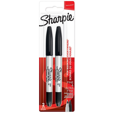 SHARPIE Twin Tip - 2 marqueurs permanents - Noir - Pointe Fine and Ultra fine - sous blister