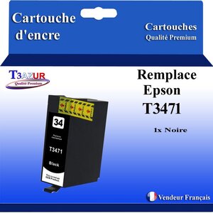 T3AZUR- Cartouche Compatible avec Epson 34XL 34 XL remplace Epson WorkForce Pro WF3725DWF WF3720DW WF3720DWF Noire