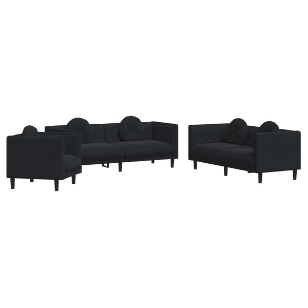 vidaXL Ensemble de canapés 3 Pièces avec coussins noir velours