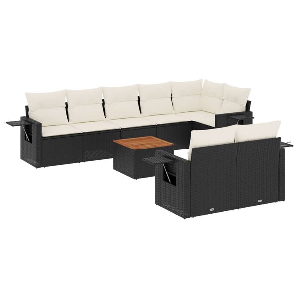 vidaXL Salon de jardin 9 Pièces avec coussins noir résine tressée