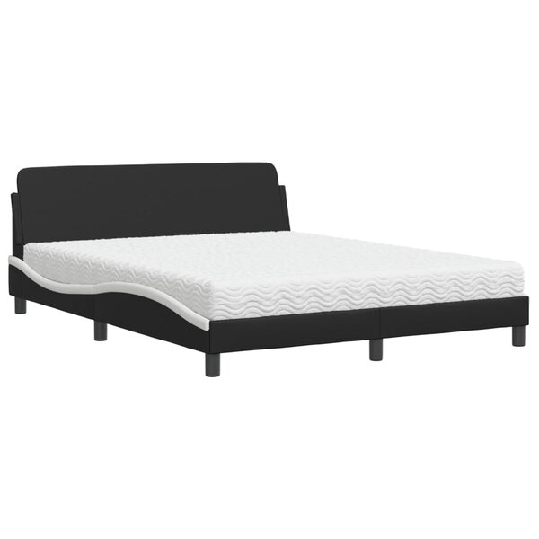 vidaXL Lit avec matelas noir et blanc 160x200 cm similicuir