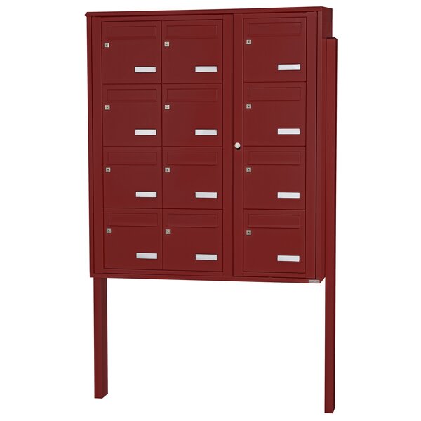 Bloc collectif Leabox 3x4 grade 3 simple face extérieur fixation sur pieds à sceller rouge brun ral 3011 finition brillante