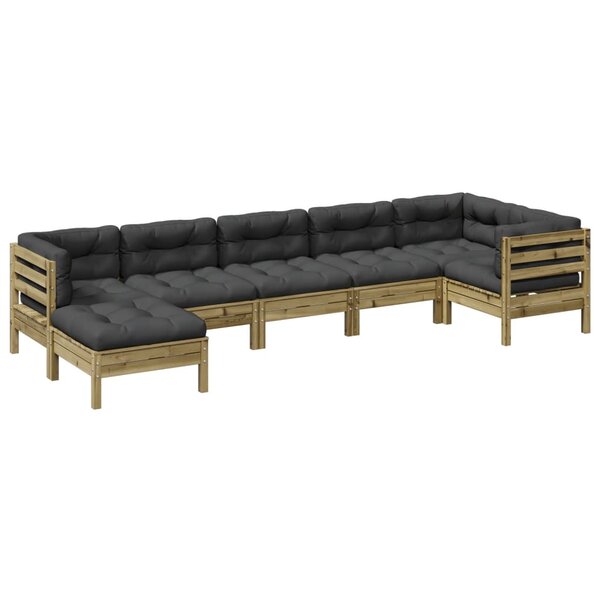 vidaXL Salon de jardin 7 Pièces avec coussins bois de pin imprégné