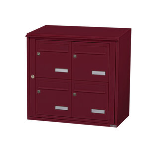 Bloc collectif leabox.com 2x2 grade 3 simple face Extérieur fixation murale Rouge pourpre RAL 3004 finition brillante