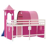 vidaXL Lit mezzanine enfants avec tour rose 90x190 cm bois pin massif
