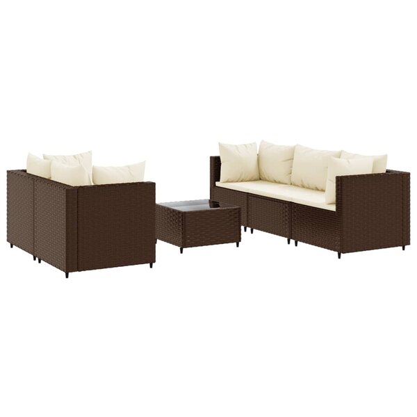 vidaXL Salon de jardin 6 Pièces avec coussins Marron Résine tressée