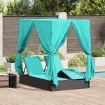 vidaXL lit de soleil double Ensemble de 2 Noir et turquoise