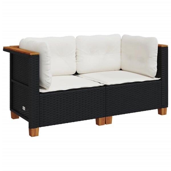 vidaXL Canapés d'angle de jardin et coussins 2 Pièces noir résine tressée
