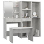 vidaXL Ensemble de coiffeuse avec LED Gris béton Bois d'ingénierie