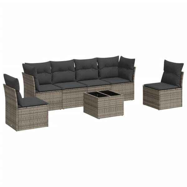 vidaXL Salon de jardin avec coussins 7 Pièces gris résine tressée