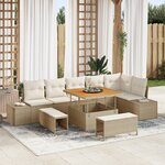 Ensemble de canapés de jardin 9 pièces avec coussins Beige Rotin Poly Acacia