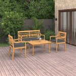 vidaXL Salon de jardin 4 Pièces avec coussins Bois de teck solide