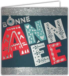 Carte carrée bonne année argent scandinave meilleurs vœux avec enveloppe blanche
