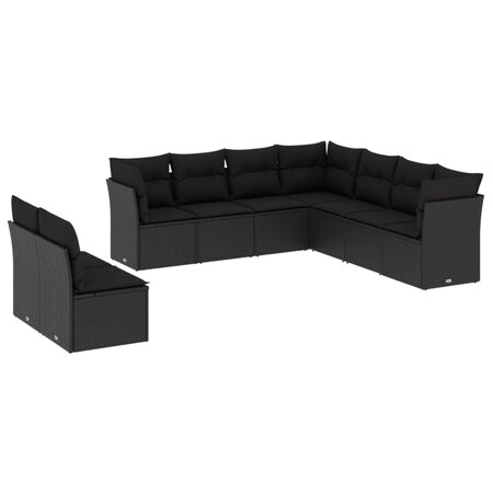 vidaXL Salon de jardin 9 Pièces avec coussins noir résine tressée