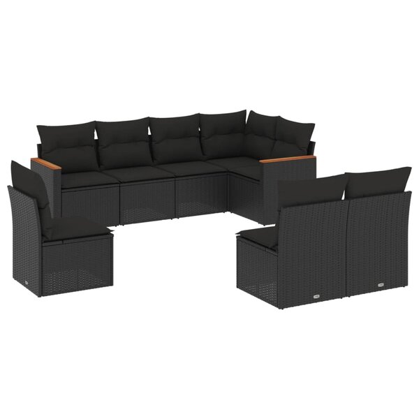 vidaXL Salon de jardin 8 Pièces avec coussins noir résine tressée