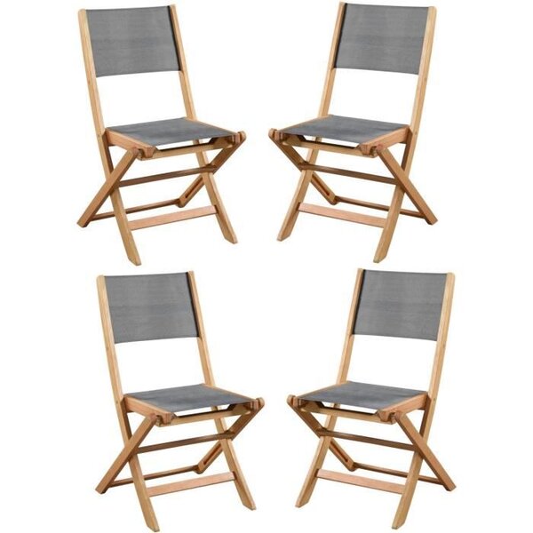 Lot de 4 chaises de jardin en bois d'acacia FSC et assise textilene - 50 x 57 x 90 cm - Gris
