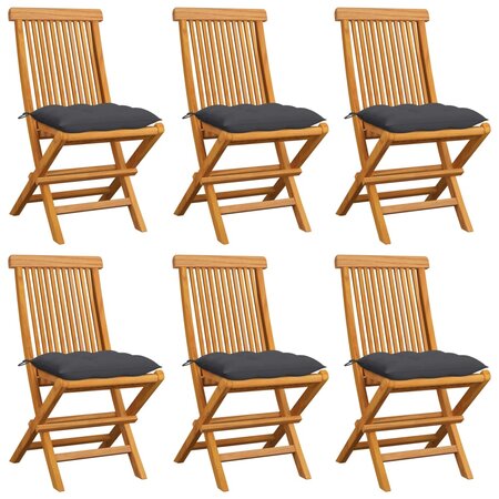 vidaXL Chaises de jardin et coussins anthracite lot de 6 Bois de teck