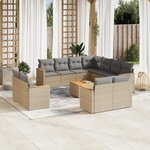 vidaXL Salon de jardin avec coussins 12 Pièces beige résine tressée