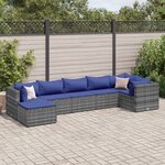 vidaXL Salon de jardin 7 Pièces avec coussins Gris Résine tressée