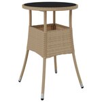 vidaXL Table de jardin Ø60x75 cm Verre trempé/résine tressée Beige