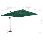 vidaXL Parasol déporté avec mât en aluminium vert 300x300 cm