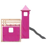 vidaXL Lit superposé avec toboggan et rideaux rose 90x190 cm