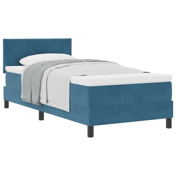 Lit à ressorts avec matelas vidaXL Bleu foncé 90x200 cm Velours