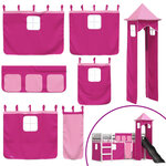vidaXL Lit superposé avec toboggan et rideaux rose 90x190 cm