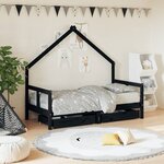vidaXL Cadre de lit pour enfant tiroirs noir 80x160 cm bois pin massif