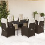 vidaXL Ensemble à manger de jardin et coussins 7 Pièces marron rotin