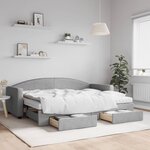 vidaXL Lit de jour avec gigogne et tiroirs gris clair 80x200 cm tissu