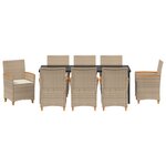 vidaXL Set de dining de jardin 9 pièces avec coussins Beige Poly Rattan