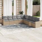 vidaXL Salon de jardin avec coussins 9 Pièces beige résine tressée