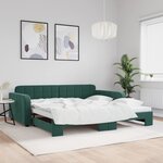 vidaXL Lit de jour avec lit gigogne vert foncé 100x200 cm velours