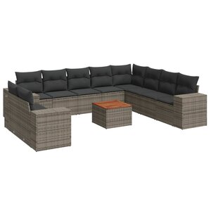 vidaXL Salon de jardin 11 Pièces avec coussins gris résine tressée