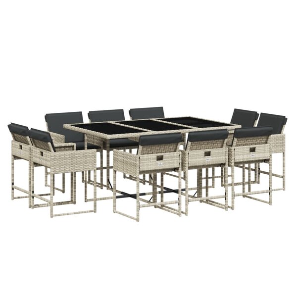 vidaXL Ensemble à manger de jardin 11Pièces avec coussins gris poly rotin