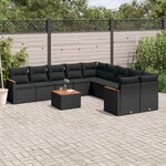 vidaXL Salon de jardin 11 Pièces avec coussins noir résine tressée