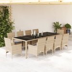 vidaXL Ensemble à manger de jardin et coussins 11Pièces beige rotin verre