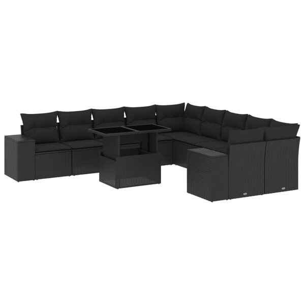 vidaXL Salon de jardin 11 Pièces avec coussins noir résine tressée