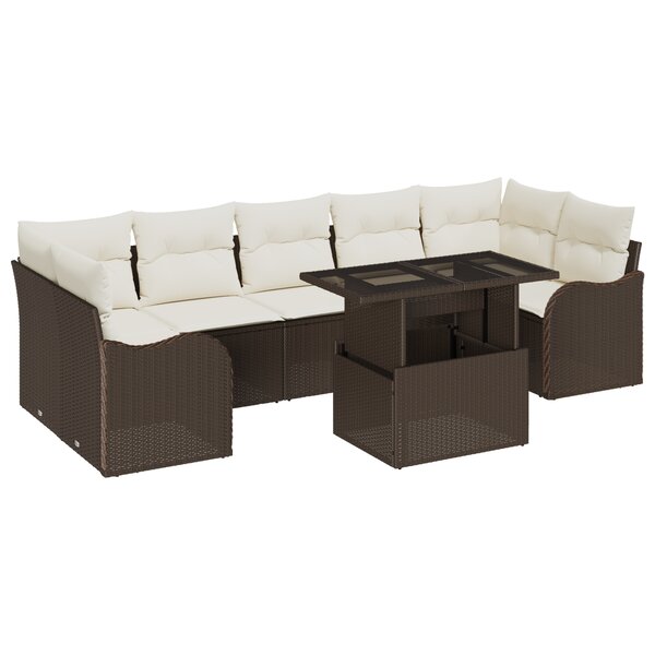 Ensemble de 8 pièces avec coussins de jardin Marron en Poly Rotin