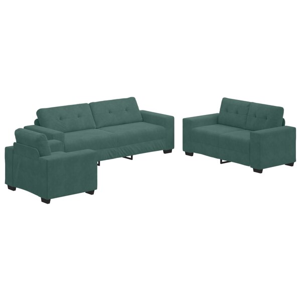 Ensemble de canapé 3 pièces avec coussins en velours vert foncé